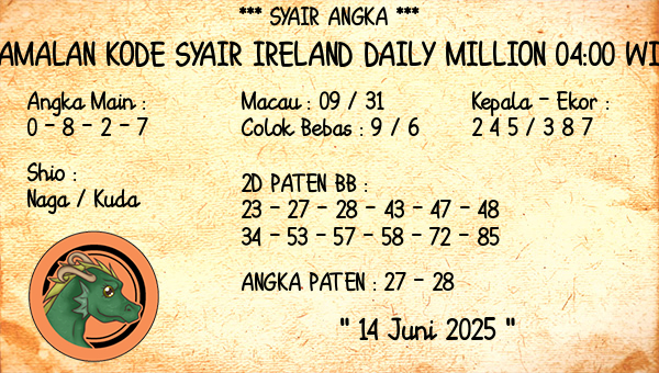 Prediksi Ireland Daily Million 04:00 WIB