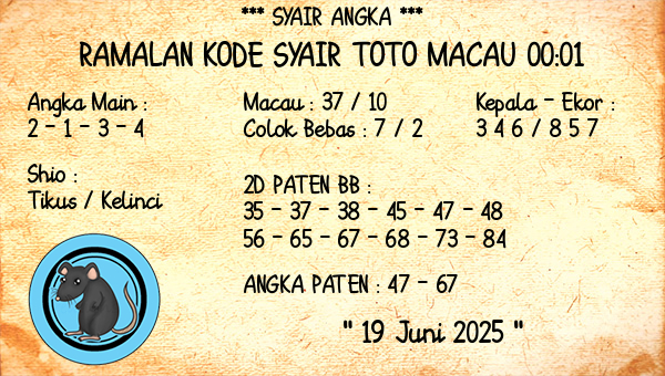 Prediksi Toto Macau 00:01