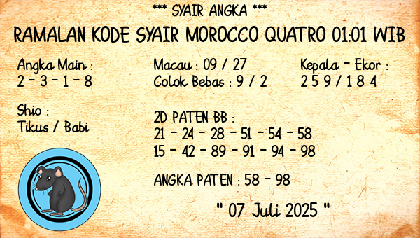 Prediksi Morocco Quatro 01:01 WIB